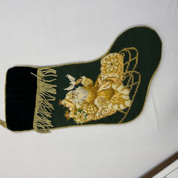 Unbranded Other - Vintage Needlepoint Christmas Stocking Santa with Sleigh